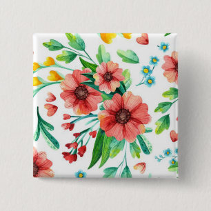 Hand Painted Pink Flowers Floral Pattern-23498 15 Cm Square Badge