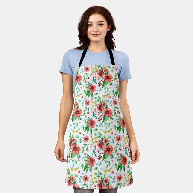 Hand Painted Pink Flowers Floral Pattern-23498 Apron (Worn)