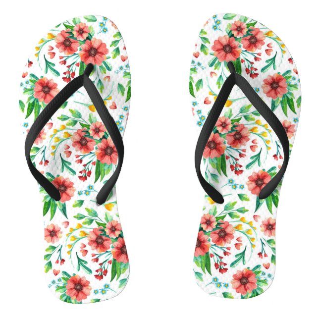 Hand Painted Pink Flowers Floral Pattern-23498 Flip Flops (Footbed)