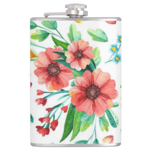 Hand Painted Pink Flowers Floral Pattern-23498 Hip Flask