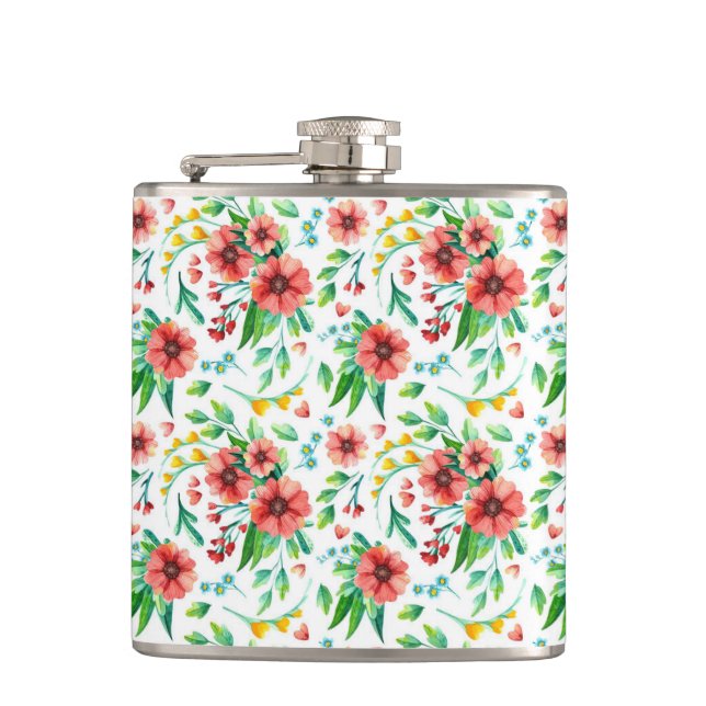 Hand Painted Pink Flowers Floral Pattern-23498 Hip Flask (Front)
