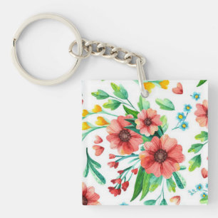 Hand Painted Pink Flowers Floral Pattern-23498 Key Ring