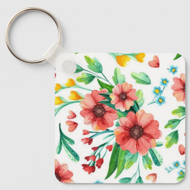 Hand Painted Pink Flowers Floral Pattern-23498 Key Ring (Front)