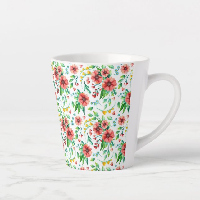 Hand Painted Pink Flowers Floral Pattern-23498 Latte Mug (Right)