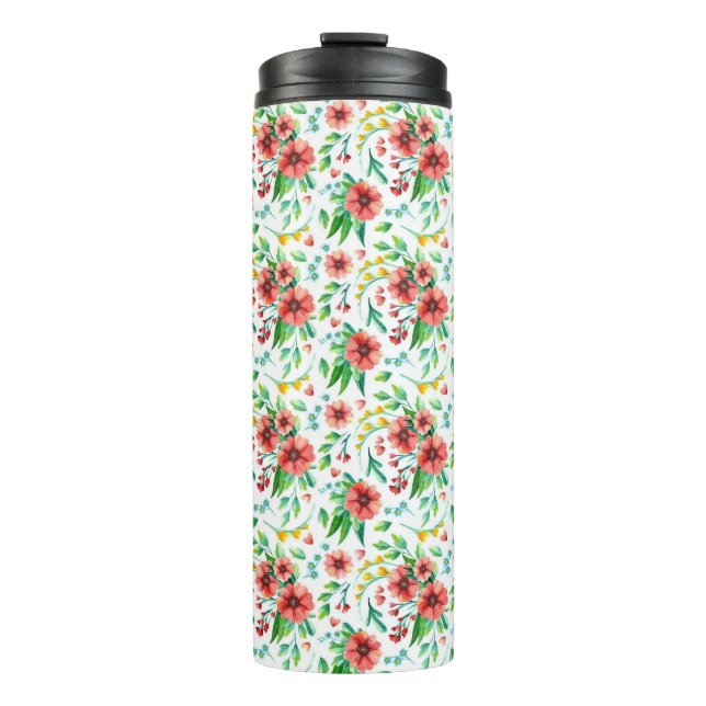 Hand Painted Pink Flowers Floral Pattern-23498 Thermal Tumbler (Front)