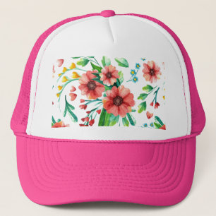 Hand Painted Pink Flowers Floral Pattern-23498 Trucker Hat