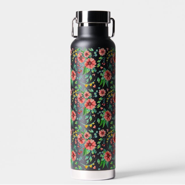 Hand Painted Pink Flowers Floral Pattern-23498 Water Bottle (Front)