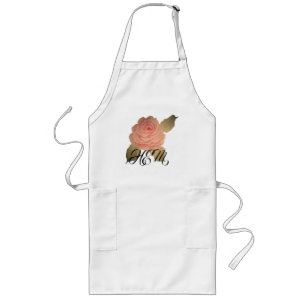 Hand-painted Pink Rose Monogram Long Apron