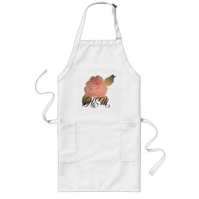 Hand-painted Pink Rose Monogram Long Apron (Front)