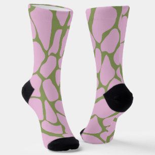 Hand-Painted Pink & Sage Green Giraffe Spots Socks