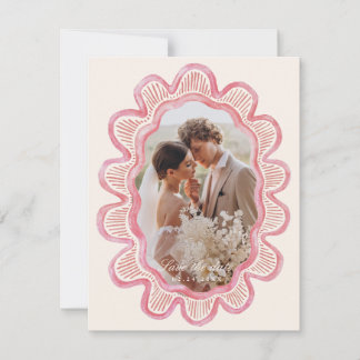 Hand-painted pink scalloped oval photo frame 