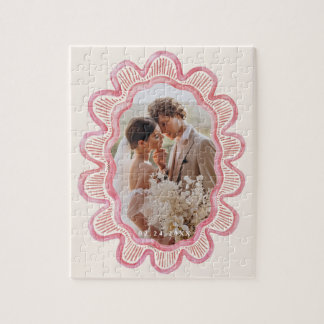 Hand-painted pink scalloped oval photo frame jigsaw puzzle