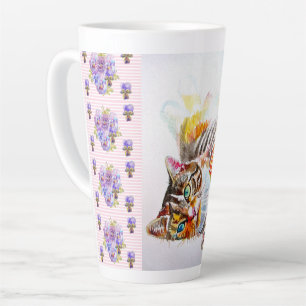 Hand Painted Pink Shabby Tabby Cat Cats Latte Mug