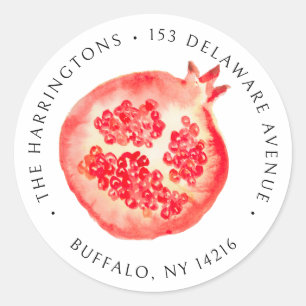 Hand-Painted Pomegranate Elegant Return Address  Classic Round Sticker