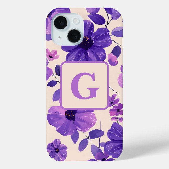 Hand painted purple flowers personalised monogram  Case-Mate iPhone case (Back)
