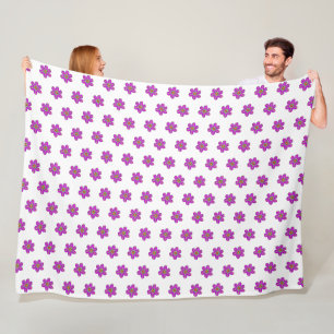 Hand-Painted Purple Flowers White Pattern  Fleece Blanket