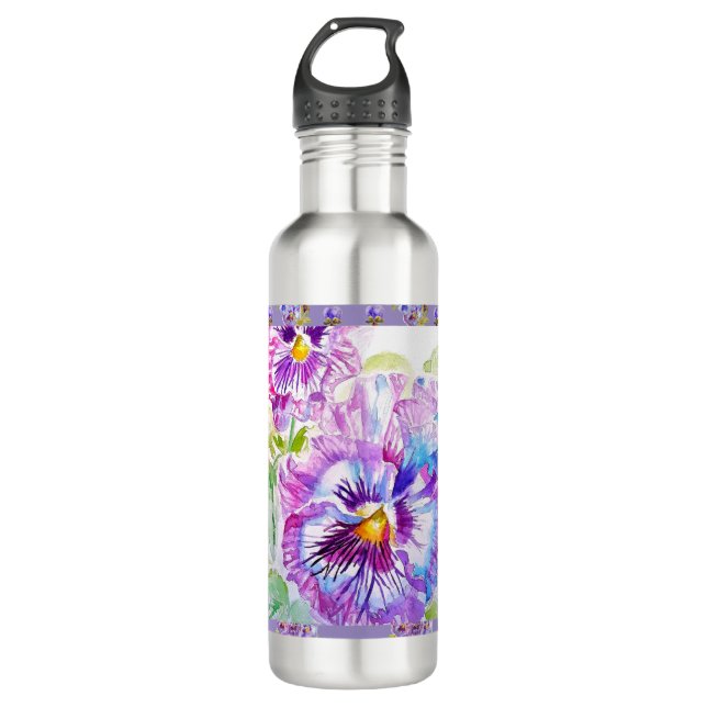 Hand Painted Purple Pansy Pansies floral 710 Ml Water Bottle (Front)
