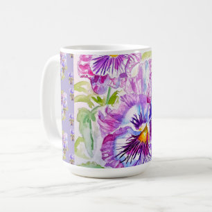 Hand Painted Purple Pansy Pansies floral Latte Mug