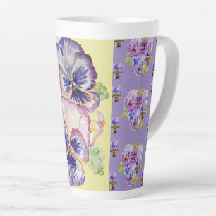 Hand Painted Purple Pansy Pansies floral Latte Mug