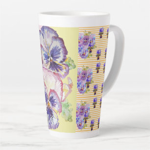 Hand Painted Purple Pansy Pansies floral Latte Mug