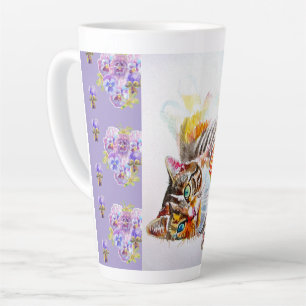 Hand Painted Purple Tabby Cat Cats Latte Mug