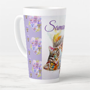 Hand Painted Purple Tabby Cat Cats Latte Mug Girls