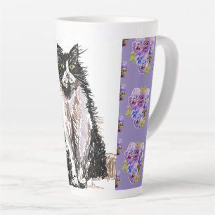 Hand Painted Purple Tuxedo Cat Cats Latte Mug