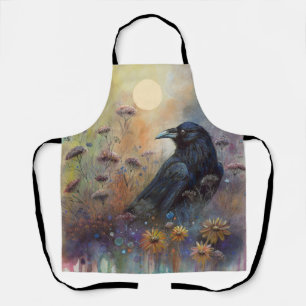 Hand Painted Raven with Wildflowers Apron