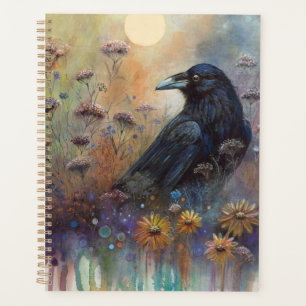 Hand Painted Raven with Wildflowers Planner