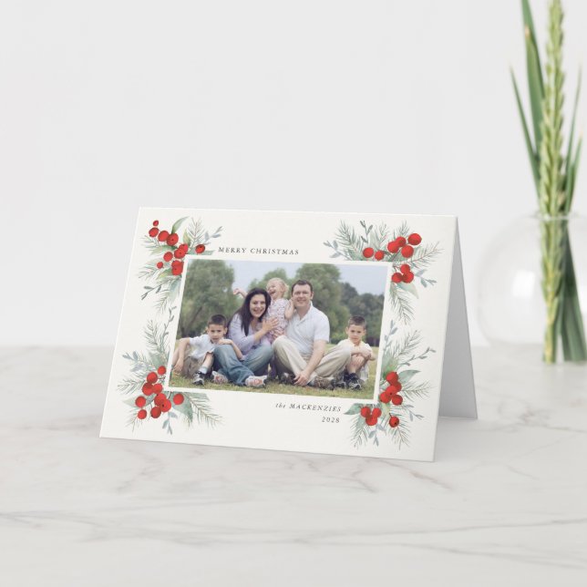 Hand Painted Red Berries Christmas Holiday Photo (Front)