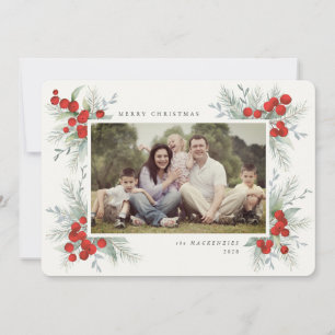 Hand Painted Red Berries Christmas Holiday Photo Invitation