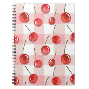 Hand-Painted Red Cherries Seamless Pattern Notebook