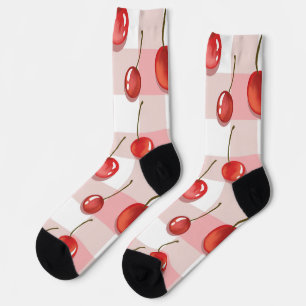 Hand-Painted Red Cherries Seamless Pattern Socks