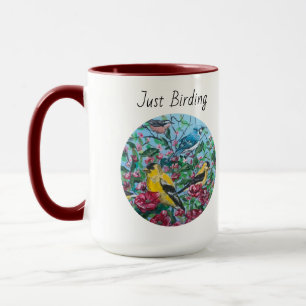 Hand Painted Red Floral and Birds Mug