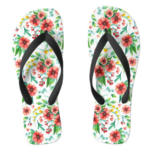 Hand Painted Red Flowers Floral Pattern-23498 Flip Flops