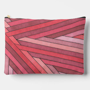 Hand Painted Red Geometric Stripe Design Accessory Pouch