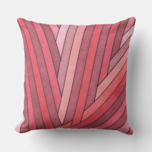 Hand Painted Red Geometric Stripe Design Cushion