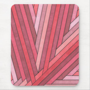 Hand Painted Red Geometric Stripe Design Mouse Mat
