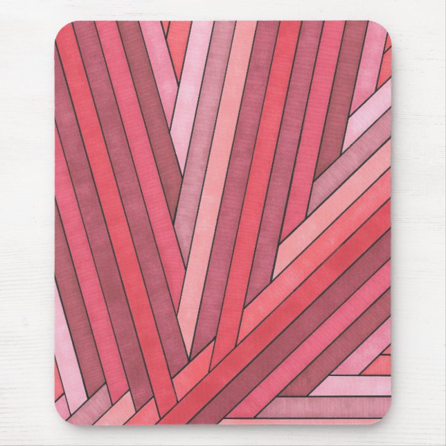 Hand Painted Red Geometric Stripe Design Mouse Mat (Front)
