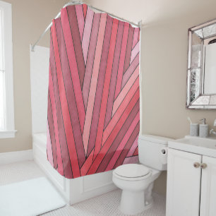 Hand Painted Red Geometric Stripe Design Shower Curtain