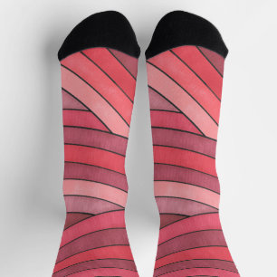 Hand Painted Red Geometric Stripe Design Socks