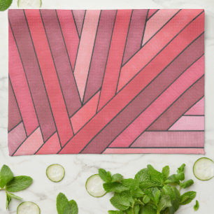 Hand Painted Red Geometric Stripe Design Tea Towel