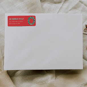 Hand Painted Red Green Christmas Wreath Address