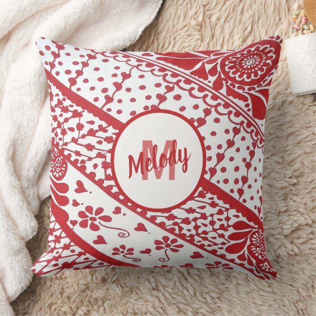 Hand-Painted Red Henna Mehndi Pattern Cushion (Blanket)