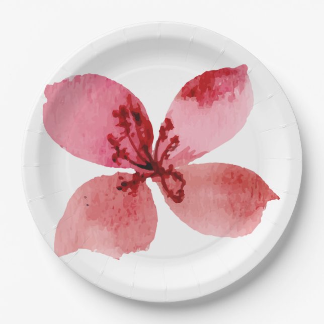 Hand Painted Red Orchid Paper Plate (Front)