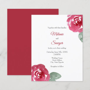 Hand Painted Red Pink Watercolor Rose Invitation