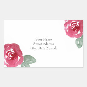 Hand Painted Red Pink Watercolor Rose  Rectangular Sticker