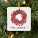 Hand Painted Red Winterberry Wreath Christmas Ceramic Ornament<br><div class="desc">Merry Christmas | This customisable Christmas ornament adds a festive accent to your Christmas tree. It features a hand-painted red winterberry wreath. Personalise by adding your details. This custom Christmas ornament is perfect as a personalised gift. Matching items are available.</div>
