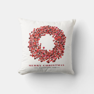 Hand Painted Red Winterberry Wreath Christmas Cushion