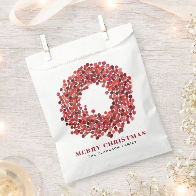 Hand Painted Red Winterberry Wreath Christmas Favour Bags (Clipped)